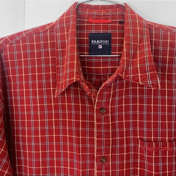 FILA SPORT THE COLLECTION RED FRONT POCKET PLAID BUTTON  DOWN COTTON MEN LARGE - Picture 6 of 12